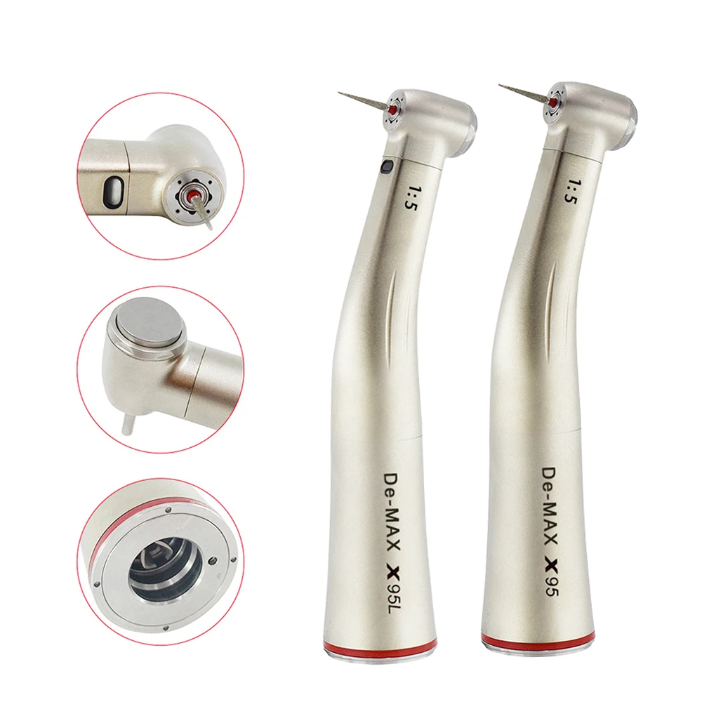 

Dental 1:5 Increasing Red Ring Contra Angle Low Speed Quattro Water Spray low Push Handpiece With Optic Fiber For E-TYPE Motor