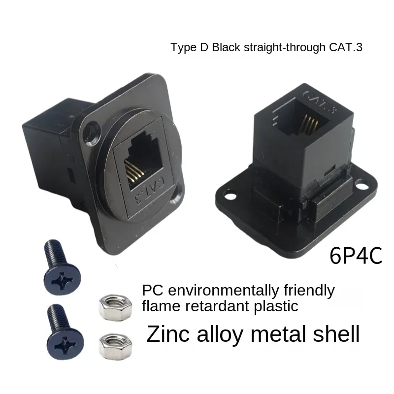 Connecteur à vis de type D pour équipement téléphonique fixe, adaptateur vocal, RJ11, CAT.3,6P4C, 6P6C, noir et argent