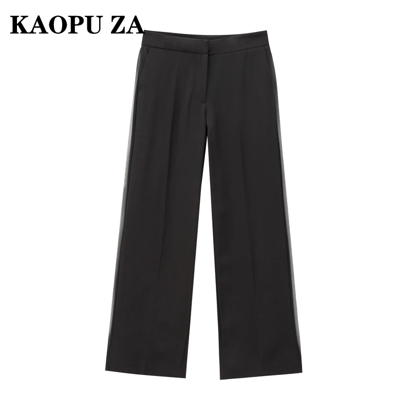 KAOPU ZA 2024 Autumn New Lady Sophisticated Button Long Pants High Waist Hipster Woman's Solid Color Splicing Loose Fit Ruffles