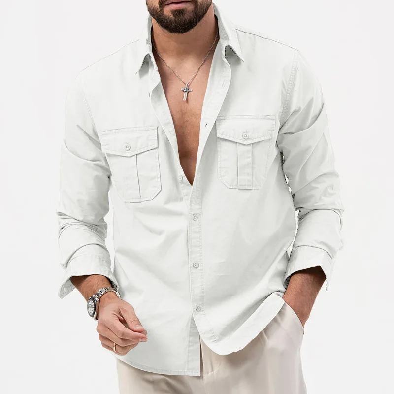 Men's Autumn New Jacket Tooling Lapel Long Sleeve Top Loose Casual Jacket