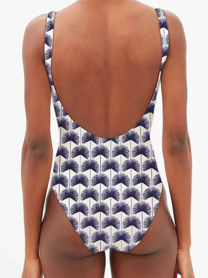 2023 Ginkgo Art Print Backless Bathing Suit Deep V Designer Swimsuit Elegance Sexy Fashion Bikini Woman Summer Beach Straps