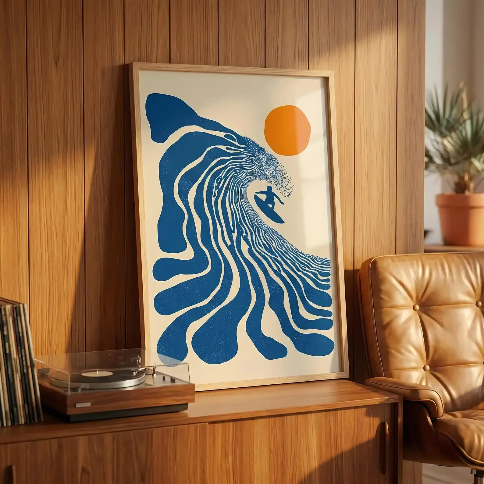 Multiple sizes 1pc frameless Canvas Painting,1pc Retro Surfer Canvas Wall Art Print Frameless Abstract Coastal Beach Wave Poster