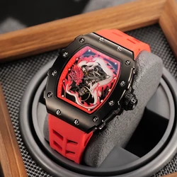 OBLVLO Top Men's Watches Luxury Waterproof Automatic Movement Dragon Watch Fashion Red Rubber Sport Mechanical Watches XM-DRAGON