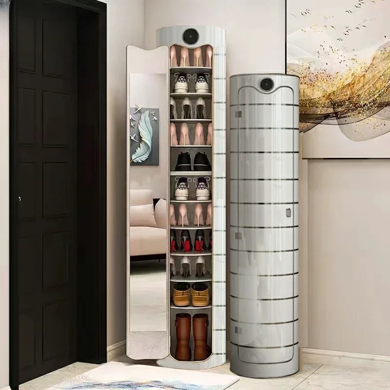 Household Door Cylindrical Shoe Cabinet 360-degree Rotating Shoe Rack with Large Capacity and Multi-layer