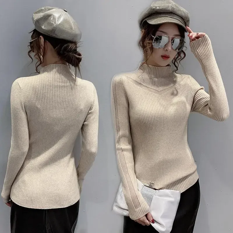 Turtleneck Pullover V Sweater Women\'s Long-Sleeved Sweater Women\'s Fall Winter Inner Wear Top