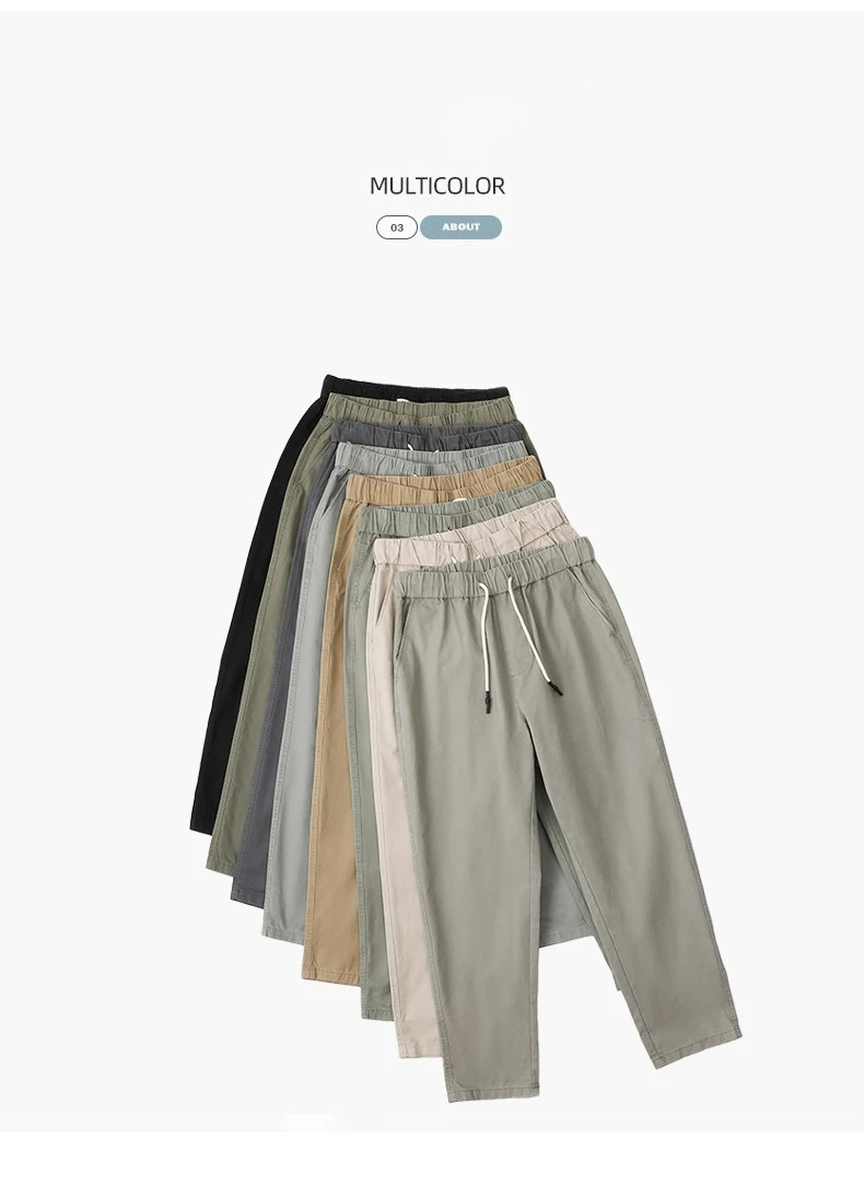 High Quality Summer Thin Men's Casual Pants 95%Cotton Breathable Solid Color Outdoor Elastic Waist Chino Trousers Male Amekaji