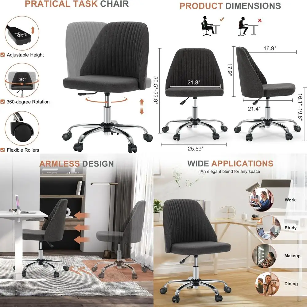 

Графитовый регулируемый поворотный стул с колесиками для комфортного использования дома, в офисе и кабинете