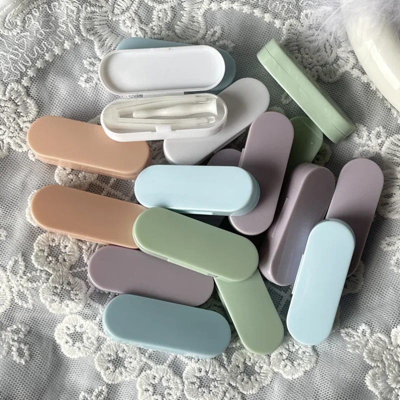 Candy Color Contact Lens Case Kit Portable Eye Care Tool Set for Men and Women with Tweezers and Suction Stick