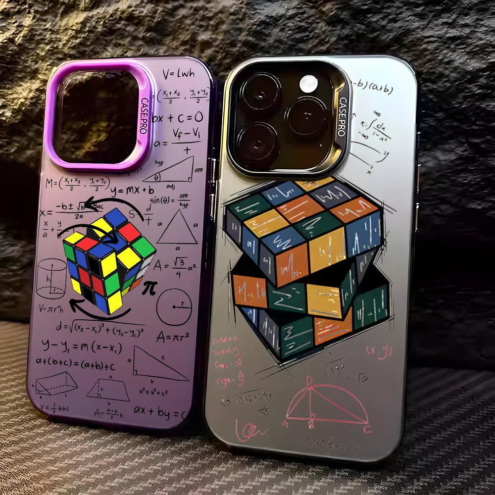 Rubik Cube Formula Spoof Math Phone Case For IPhone 16 15 14 13 12 11 Pro Max Black Matte Multicolor Laser Metallic Aurora Funda