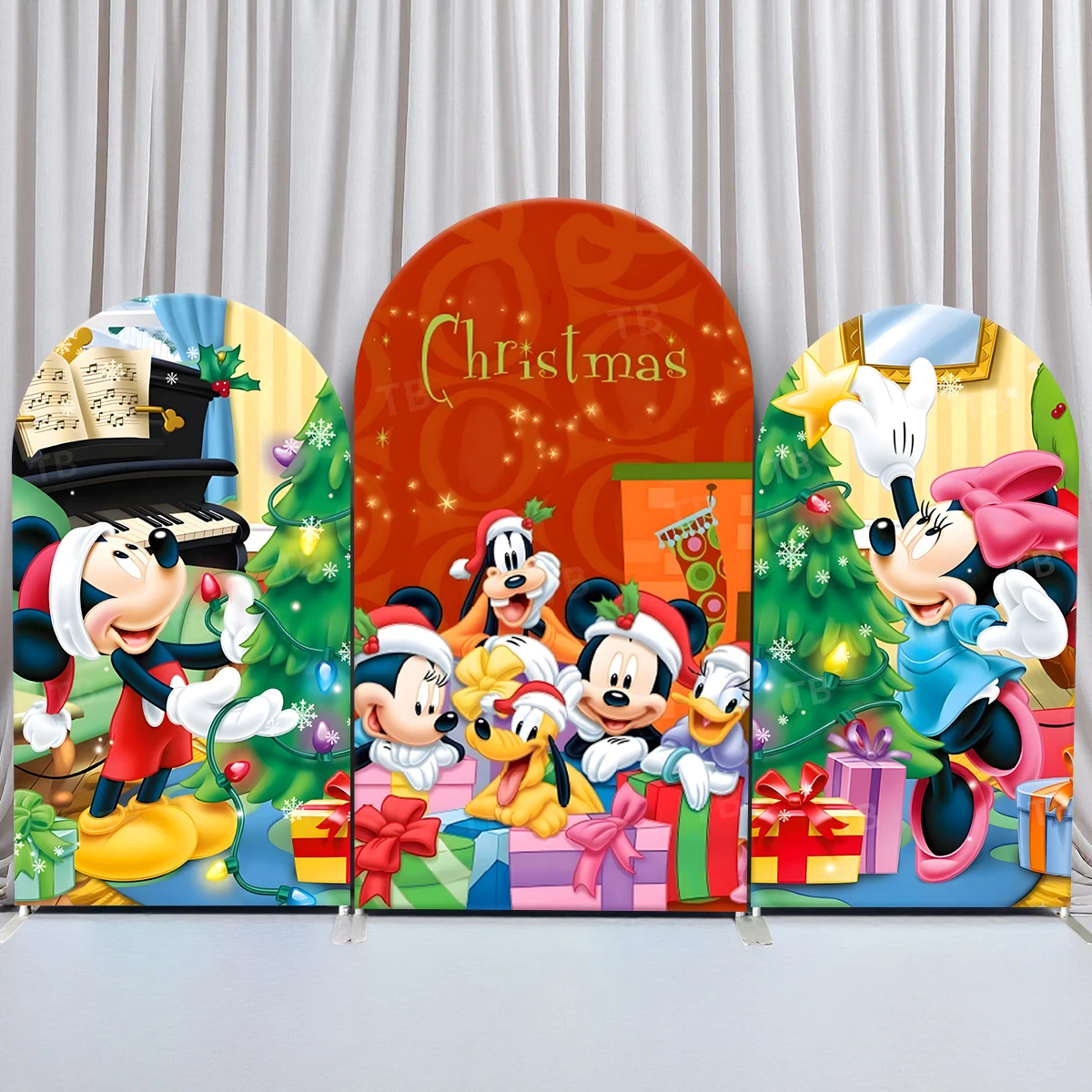 

TB Disney Christmas Theme Arch Backdrop Cover Mickey Mouse and Friends for Festival Party Photo Background Decor Elastic Fabric