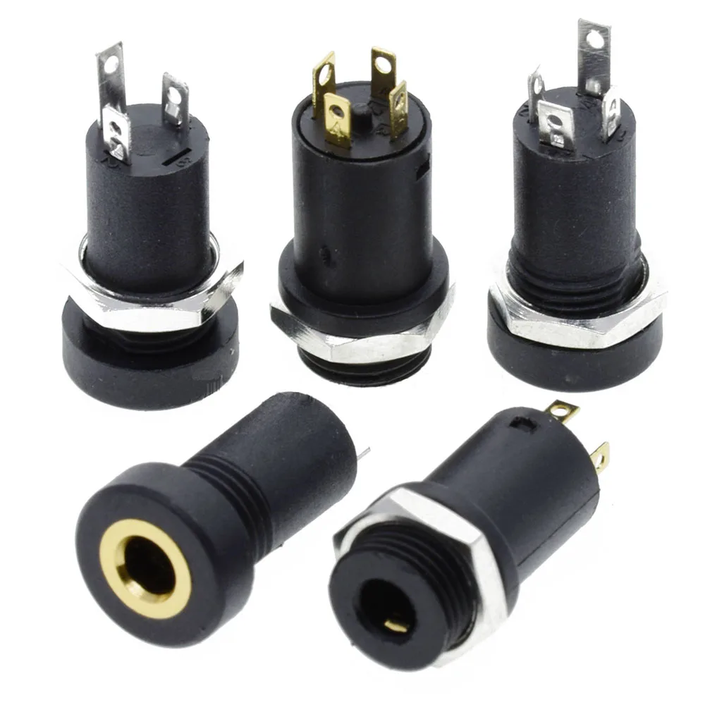 5PCS 3.5mm Audio Socket 3 4 Pole Black Panel Mount Gold Plated With Nuts Headphone Socket PJ-392A 3.5 mm Headphone Female view 5