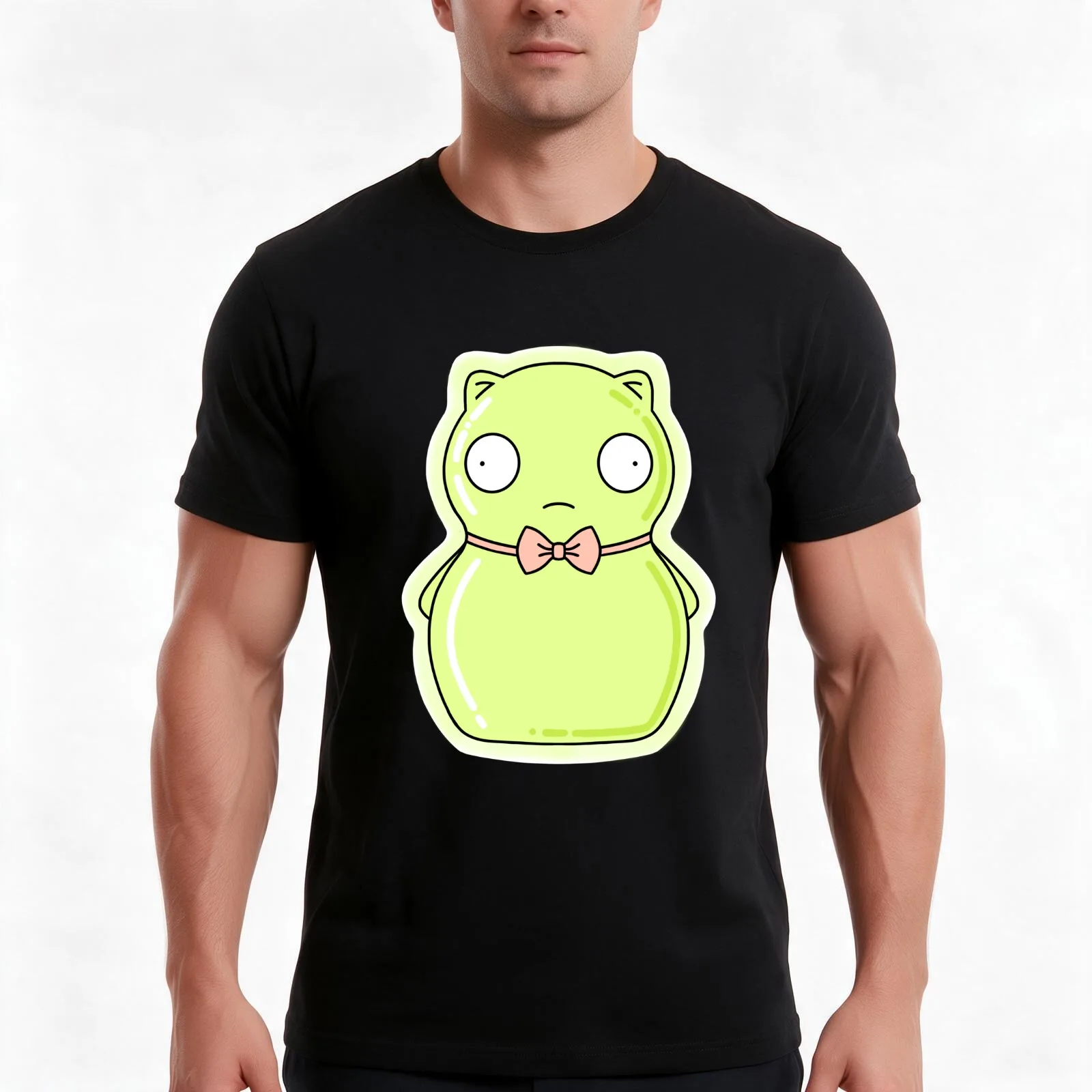 Kuchi Kopi Bowtie T-Shirt, Summer Casual Cotton Tee, Oversized Streetwear Tops, Vintage Graphic Print, Loose Fit Short Sleeve