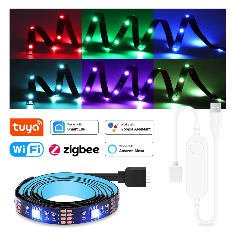 Smart Zigbee USB Led Lights Tuya Wifi RGB led Strip DC5V 5050 Smart Led TV retroilluminazione Wok con Alexa Google Home