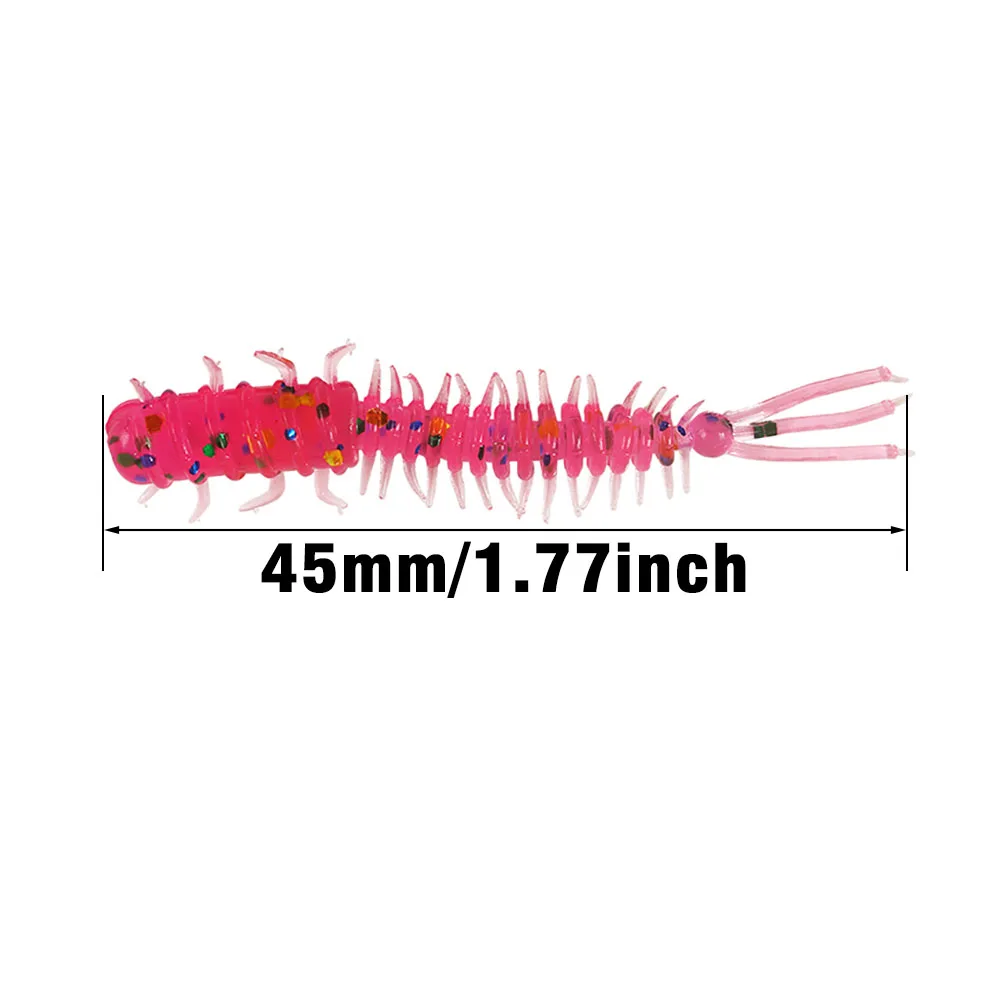 MNFT 60Pcs 45mm/0.4g Luya Soft Fishing Lure PVC Root Fish Bait 3-tail Spiral Multi-Colors Slug Bait