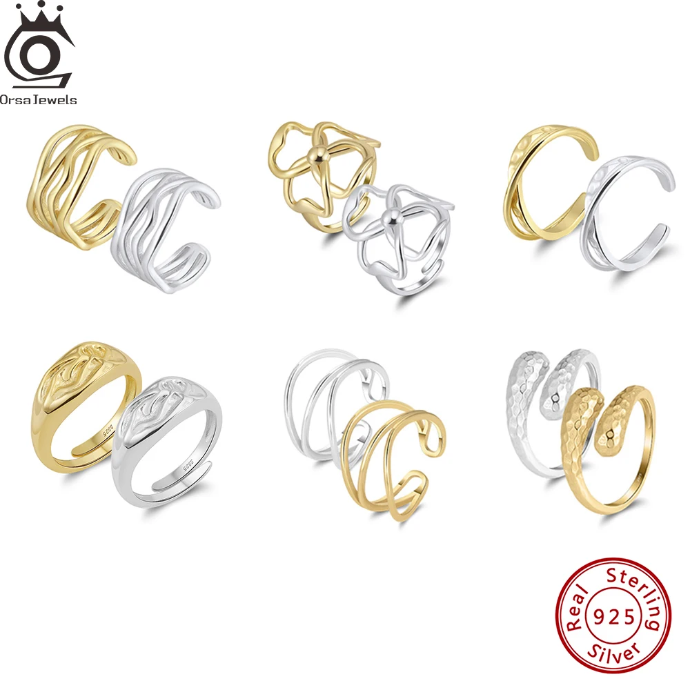 

ORSA JEWELS Soild 925 Sterling Silver Finger Ring Adjustable Minimalism Jewelry for Women 925 Open Ring Fashion Accessory Party