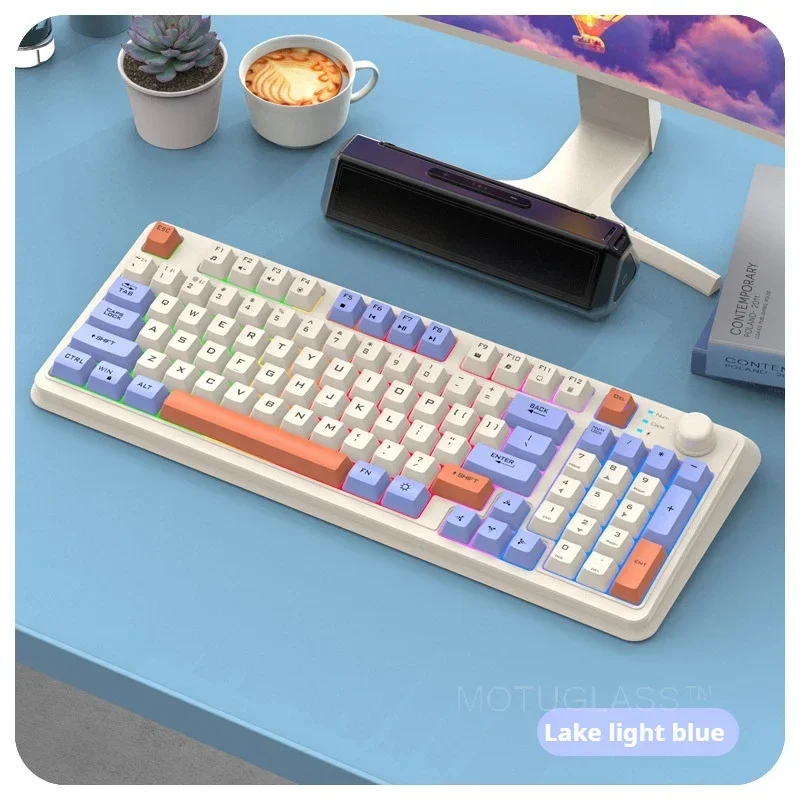 Wireless Keyboard 94 Keys Dual Mode Bluetooth with RGB Rainbow Backlight PBT Keycaps for Gaming Laptop and Office Use