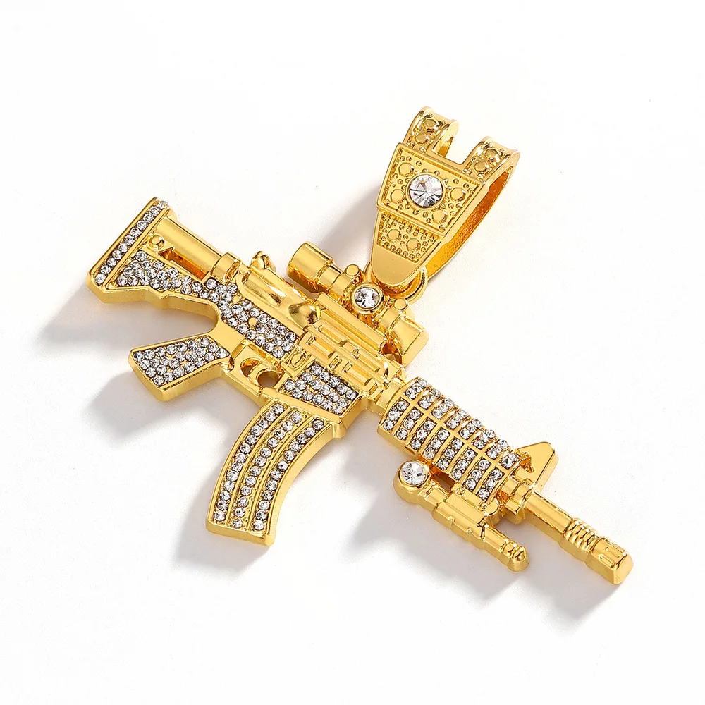 

KITYKISS mechanical gun-shaped pendant, all-alloy and all-diamond Cuban chain, hip-hop style men's jewelry.