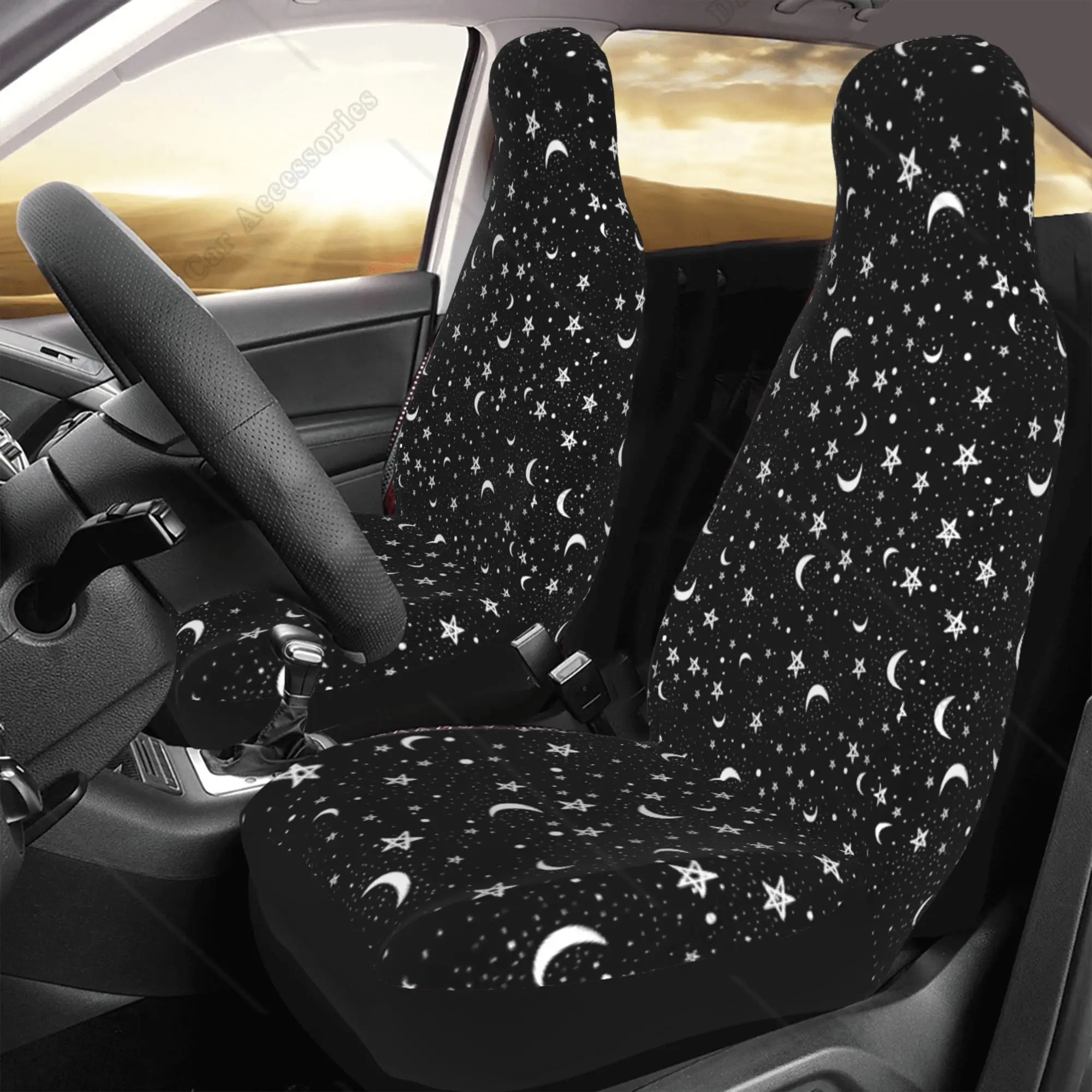 Set of 2 Car Seat Covers Auto Accessories Doodle Night Sky Stars Boho Car Front Seats Fit Most Cars SUV Sedan Truck