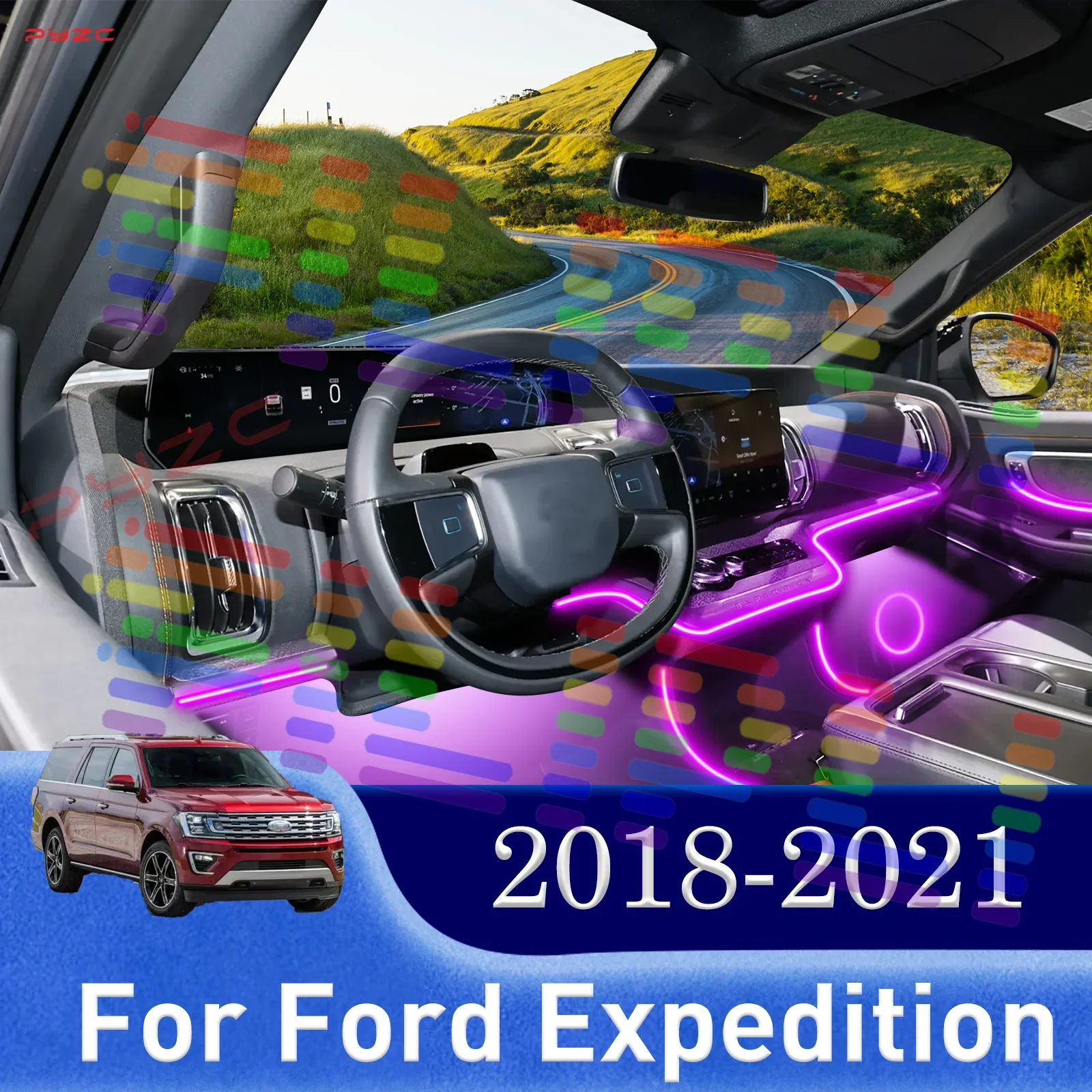 

For Ford Expedition Smart Remote Control RGB 64 Colors LED Car Interior Ambient Light Snap-Fit Installation Set For 2018-2021