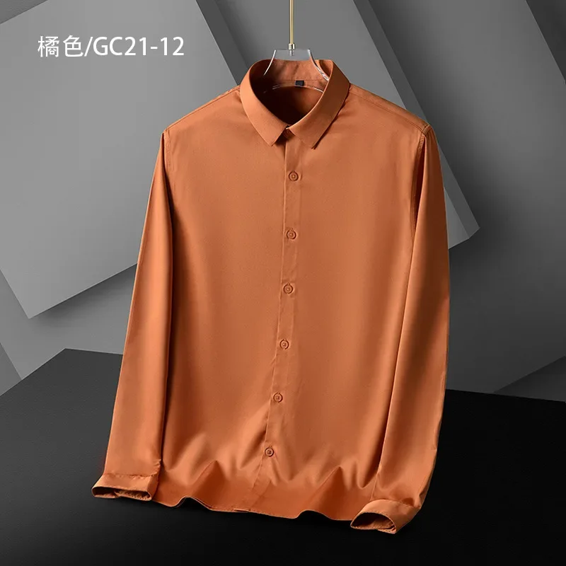 Long-sleeved shirt for men Korean style slim fit solid color men's anti-wrinkle no-iron youth shirt