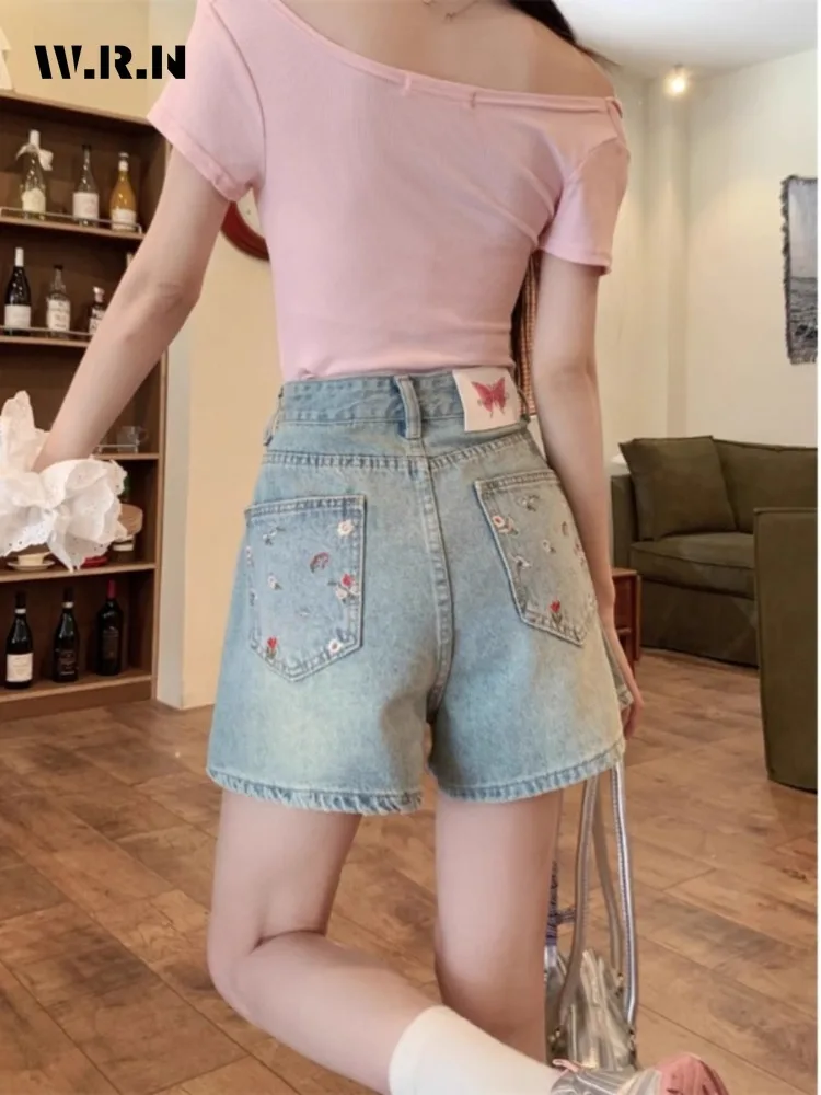 

Women's Elegant Hotsweet 2000S Blue Sheath Denim Shorts High Waist Korean Casual Sexy Slim Fit Street Harajuku Style Shorts