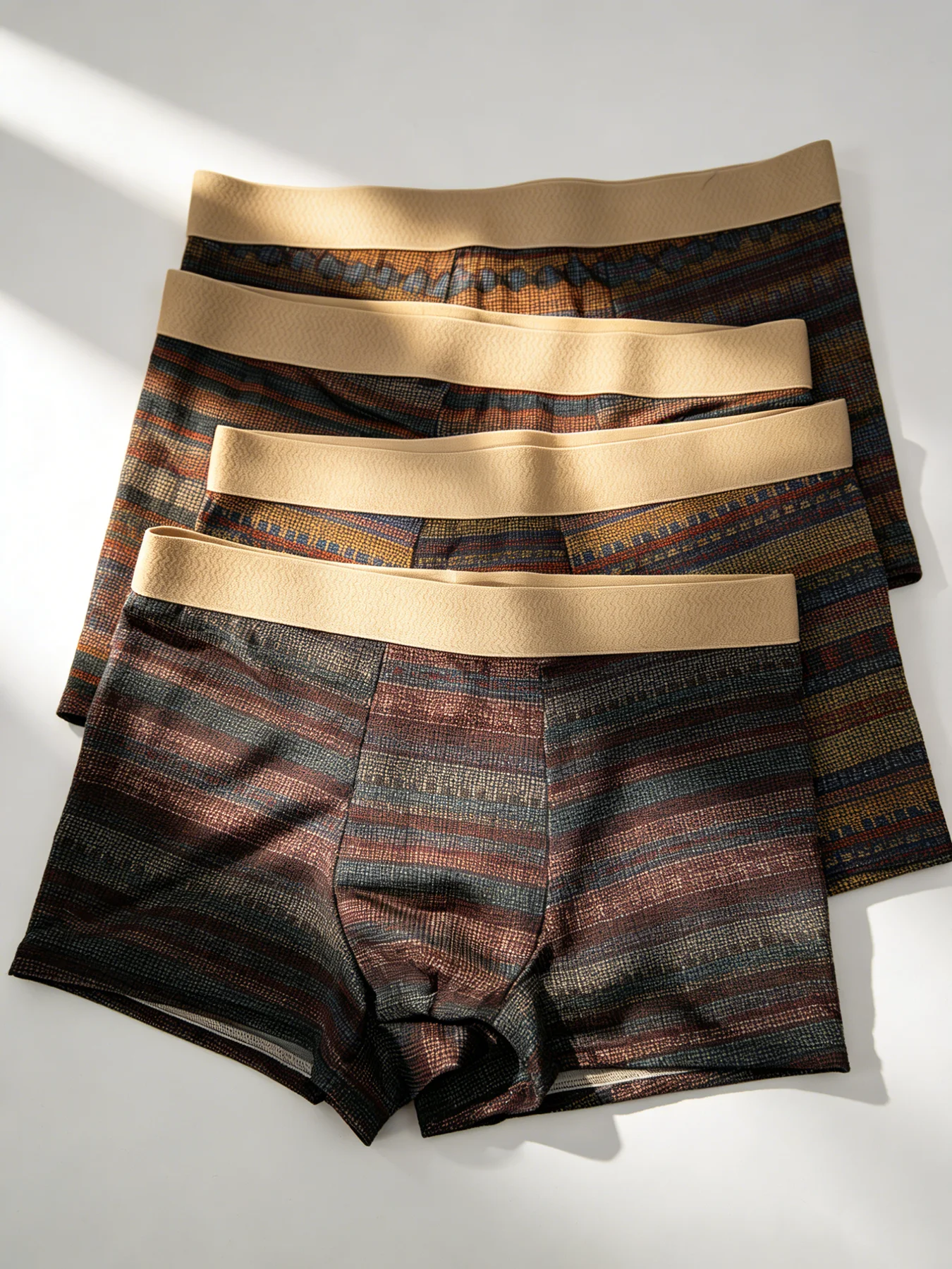 

4 Pieces Men's Boxer Shorts Ice Silk Underwear Cool Breathable Men's Panties Plus Size Underpants Retro Print Men Underwear