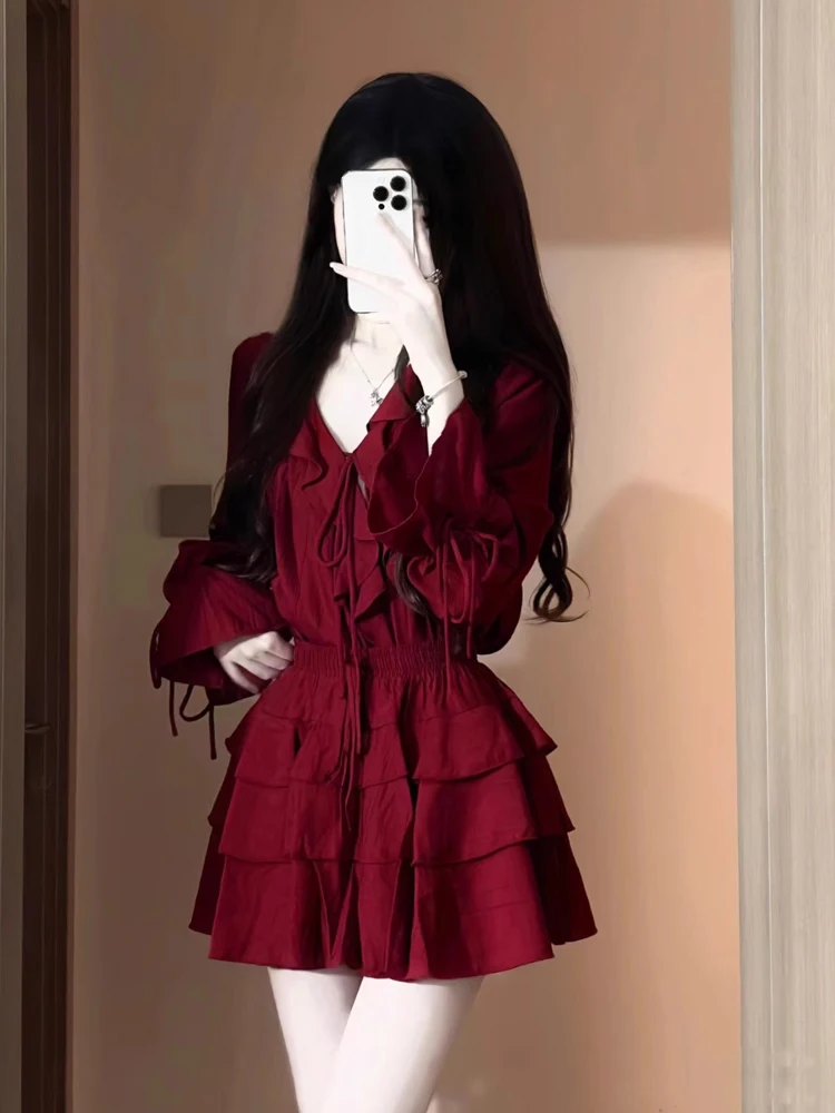 

Красный сексуальный пикантный комплект для девочек, женский модный длинный све irt плюс маленькая элегантная утягивающая юбка f-длины, ансамбль