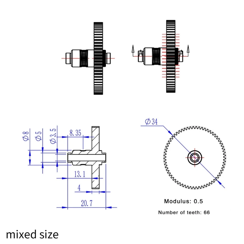 Original Extruder Idler Arm Gear 66Teeth for 4max Prusai3 MK2 SidewinderX1