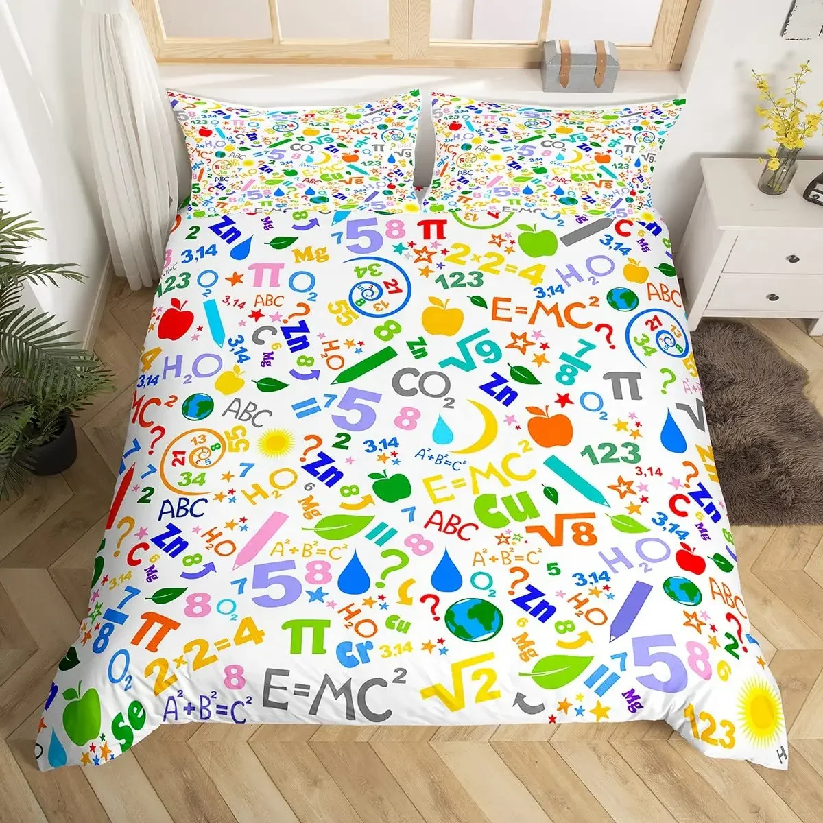 Math Duvet Cover Computing Formula Bedding Set Watercolor Geometry Art Comforter Cover Mathematical Formula Bed Set Twin Size