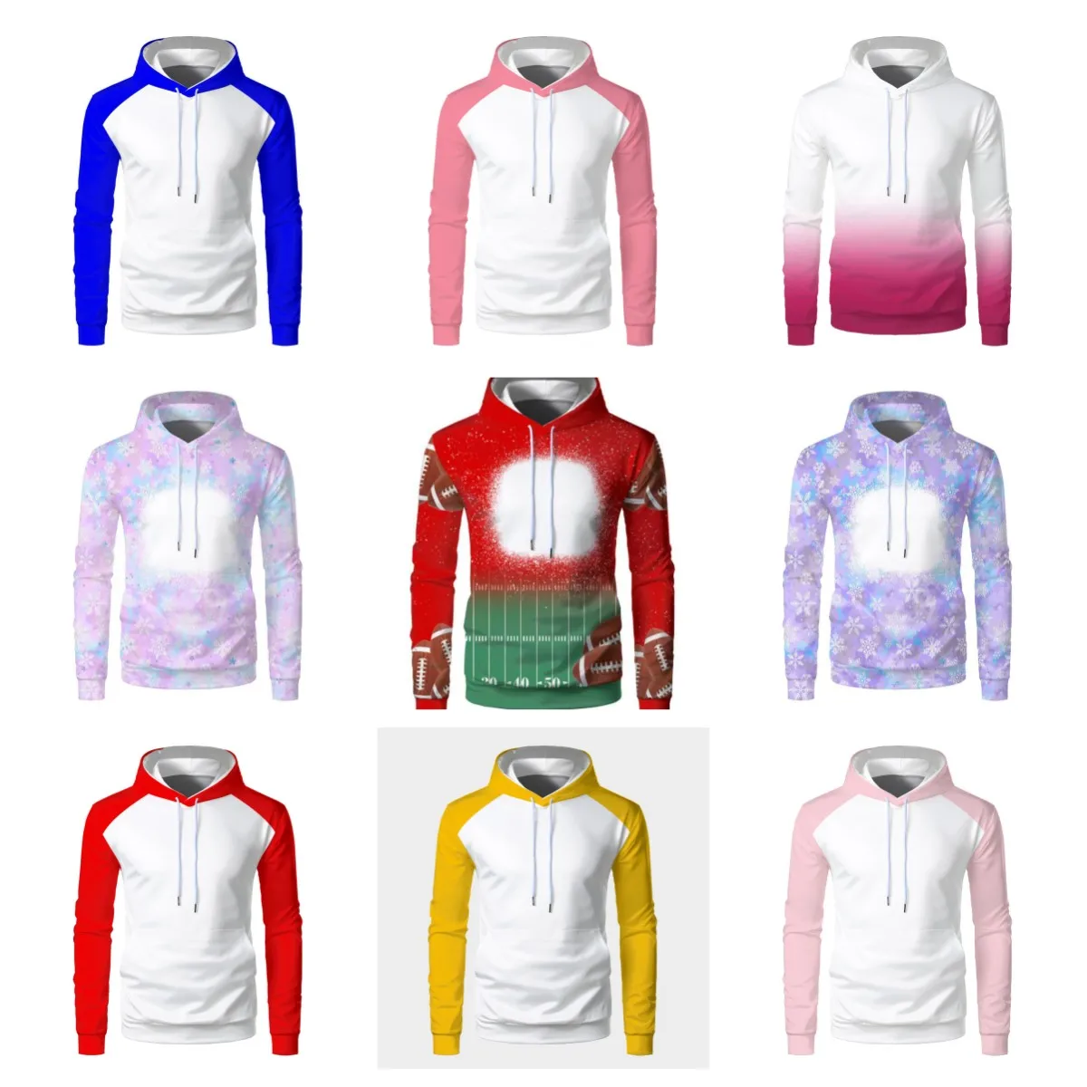 2023 Sublimation Blanks Polyester Hoodies Faux Bleached Unisex Clothes Autumn Winter Casual Pullover for Diy Logo Printing Gift