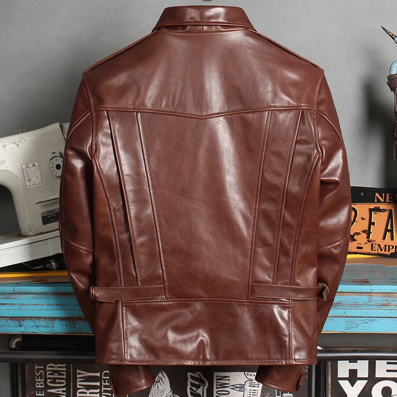 shipping.2023 new brand Free cowhide coat.fashion slim short motor rider leather jacket.brown quality leather clothes