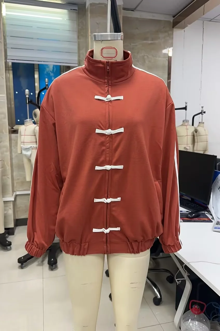 Combhasaki Women's Chinese Frog Button-down Jacket Y2k Vintage Zip Up Sweatshirt Funnel Neck Bomber Jacket Preppy Streetwear