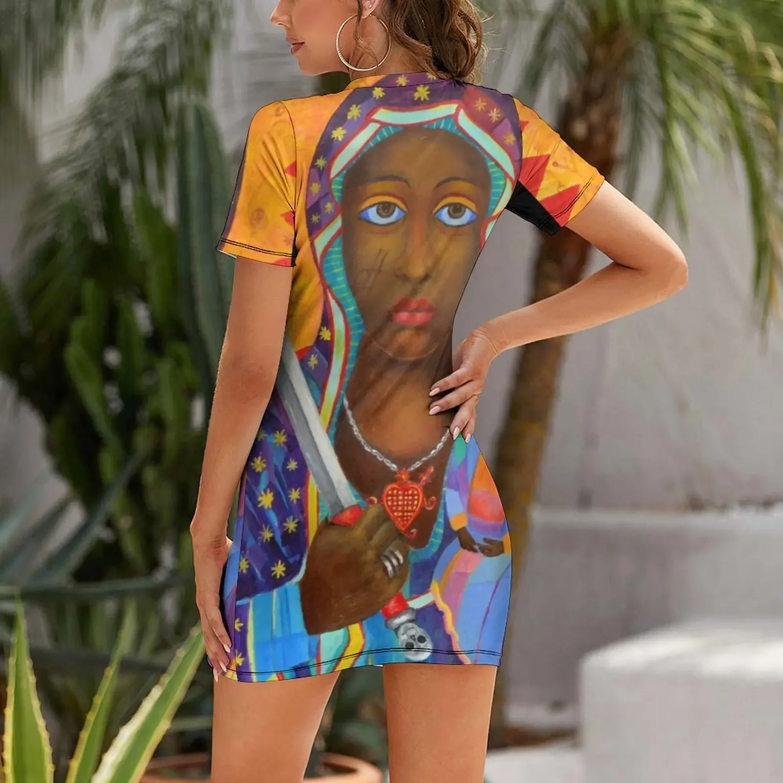 Erzulie Dantor, Haitian voodoo art, Erzulie Dantor, Vodoo art. Erzulie Danto painting. Danthor or Ezili pict Short-Sleeved Dress