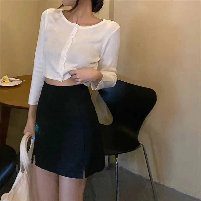 Skirts Women Mini New Solid Streetwear Casual Femme Side-slit Sweet All-match Elegant Korean Style Basic Sexy Slim Empire Mujer