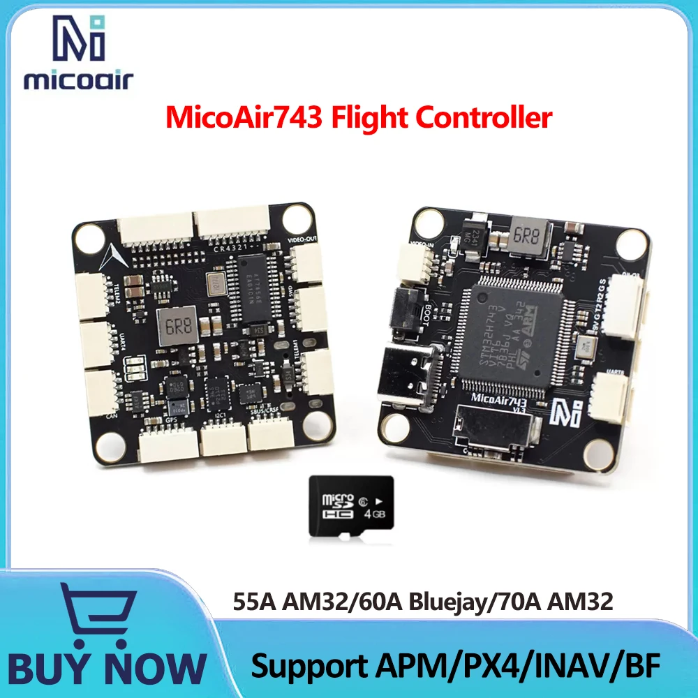 

Контроллер полета MicoAir743 H743 V2 Flight Stack 55A/60A/70A 4IN1 ESC Dual IMU BT 30x30 Поддержка APM/PX4/INAV/BF для дронов