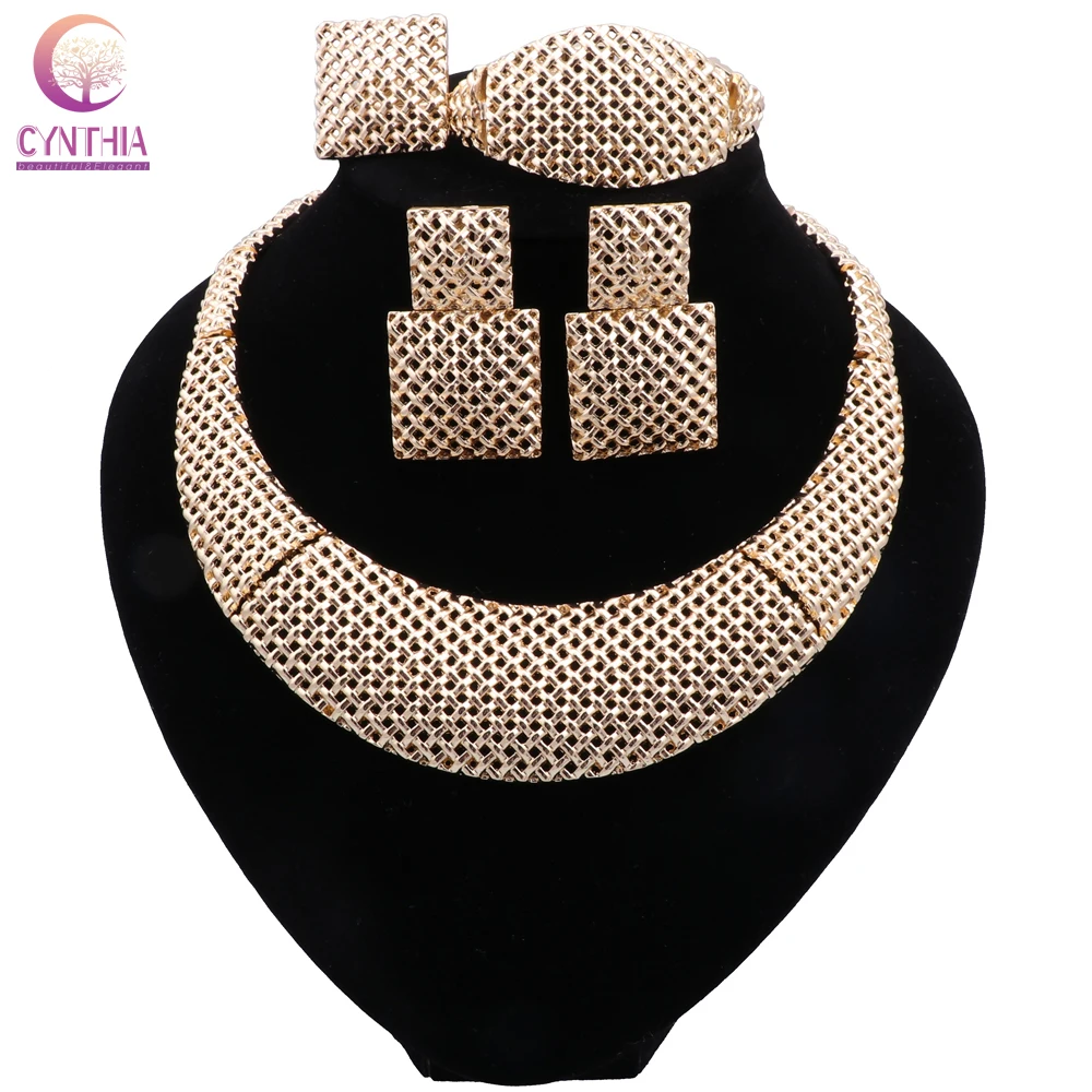 سينثيا مجموعات مجوهرات للنساء موضة دبي مجوهرات قلادة أقراط سوار حلقة مجموعة مع الراين الزفاف هدية عيد #1