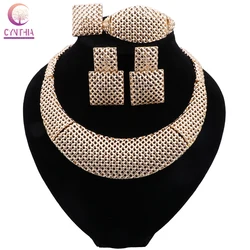 CYNTHIA Jewelry Sets For Women Fashion Dubai Jewelry Necklace Earrings Bracelet Ring Set With Rhinestones Wedding Party Gift