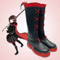 Ruby Rose Cosplay Costume Shoes Black Handmade Faux Leather Boots