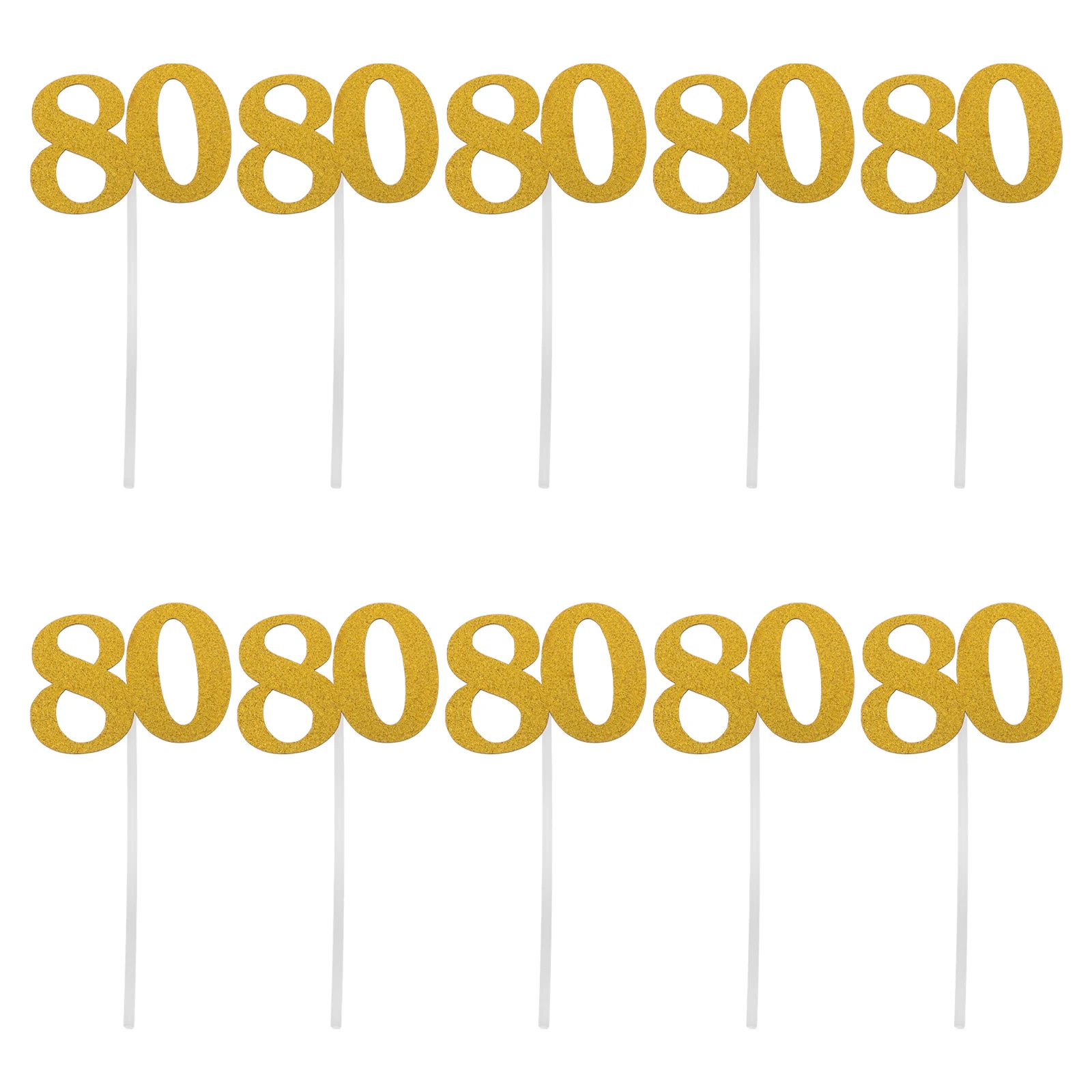 

10 Pcs Cake Number Card Glitter Design Birthday Decoration Eightieth Age Toppers Cupcake Dessert Party Supplies