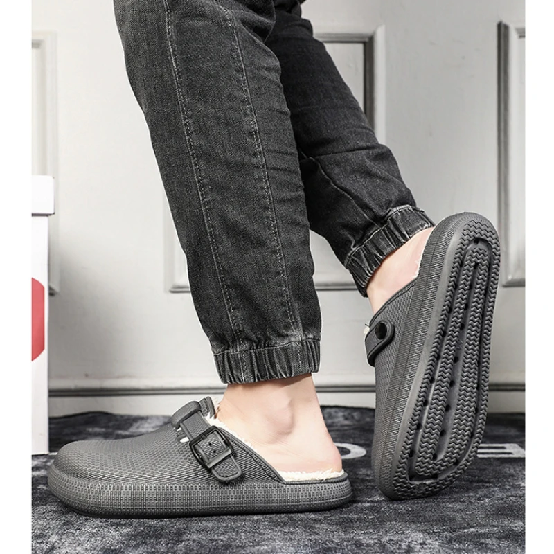 Sepatu wanita musim dingin, sandal wanita dan pria rumah, sandal Platform anti selip, sandal hangat bulu berbulu, sandal dalam ruangan kamar tidur, sepatu katun