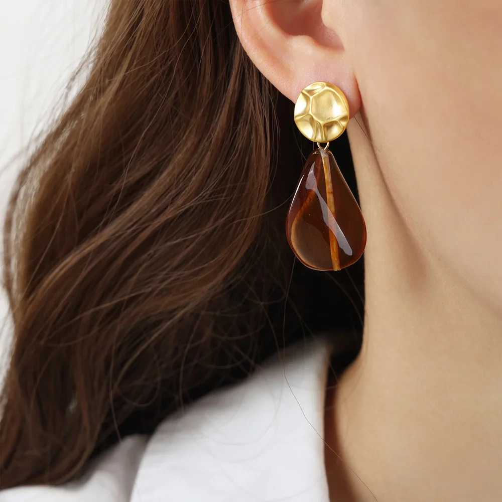 Watercolor Dangle Earrings for Women Heart Copper White Green Pendant Elegant Earrings Female Gold Plated Waterproof Jewelry