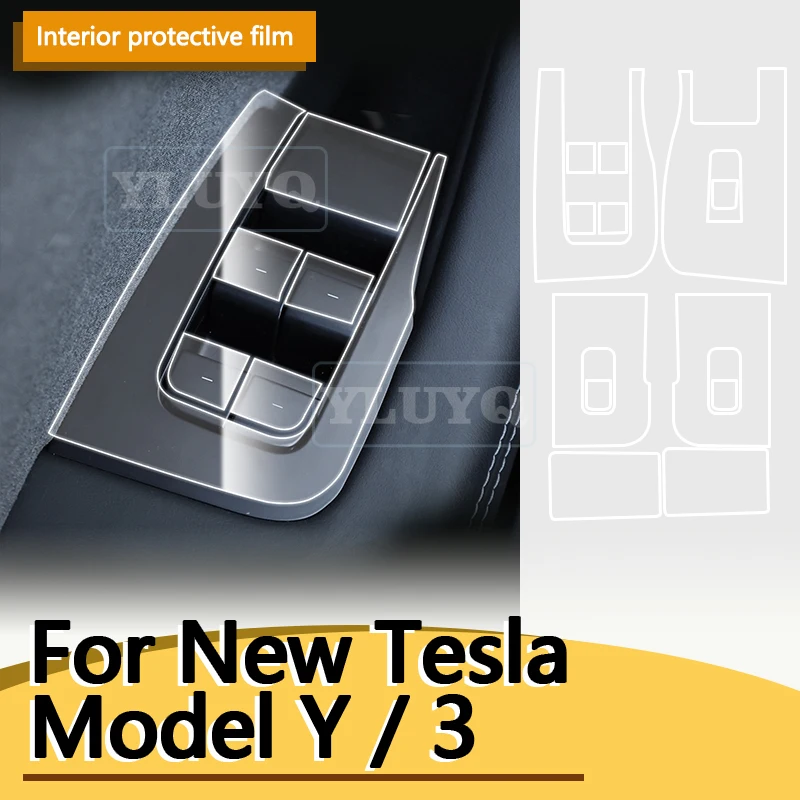 

For Tesla Model 3 Highland Model Y Juniper Car Door Button Protective Film Steering Wheel Decorative Sticker Car Modification