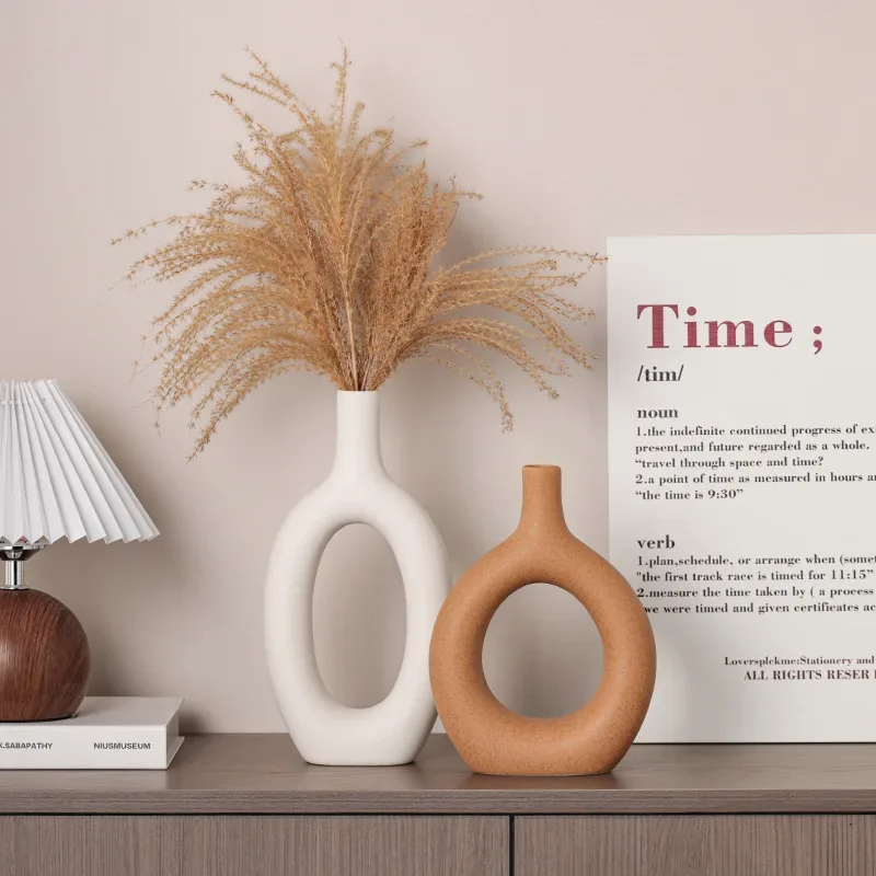Flat Minimalist Simple Vase Donut Shape Single Flower Pot Home Wedding Decoratio Hollow Ornaments Circle Flower Arrangement Vase