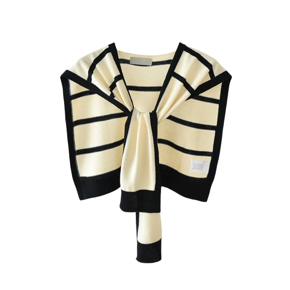 Warp Knitting Stripe Knitted Shawl Candy Color Cape Shoulder Scarf Youthful Polyester Fake Collar Wraps Sports