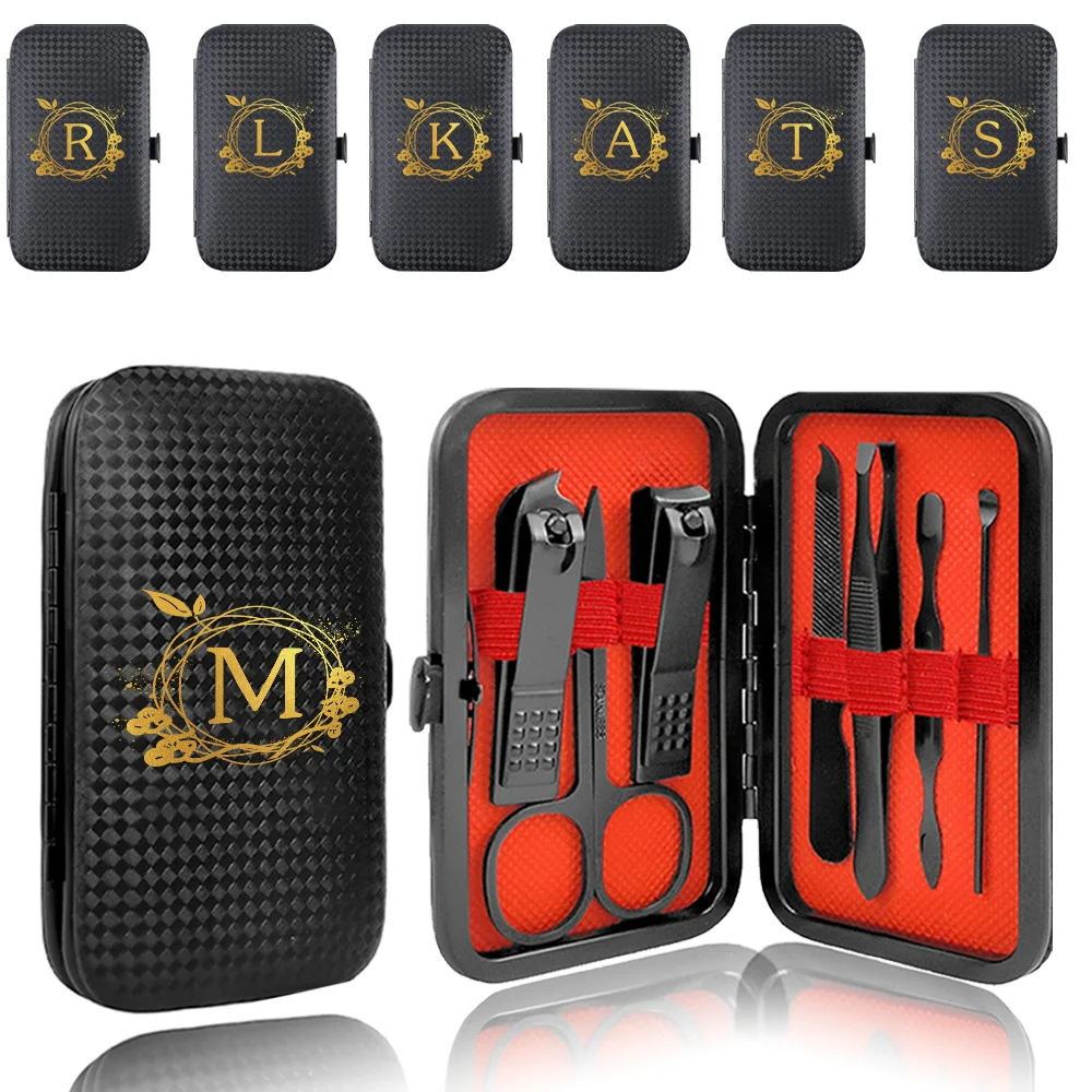 

7Pcs Manicure Tool Kit With Portable Case Stainless Steel Pedicure Set Pocket Nail Clipper Organizer Daily Wreath Letter Pattern