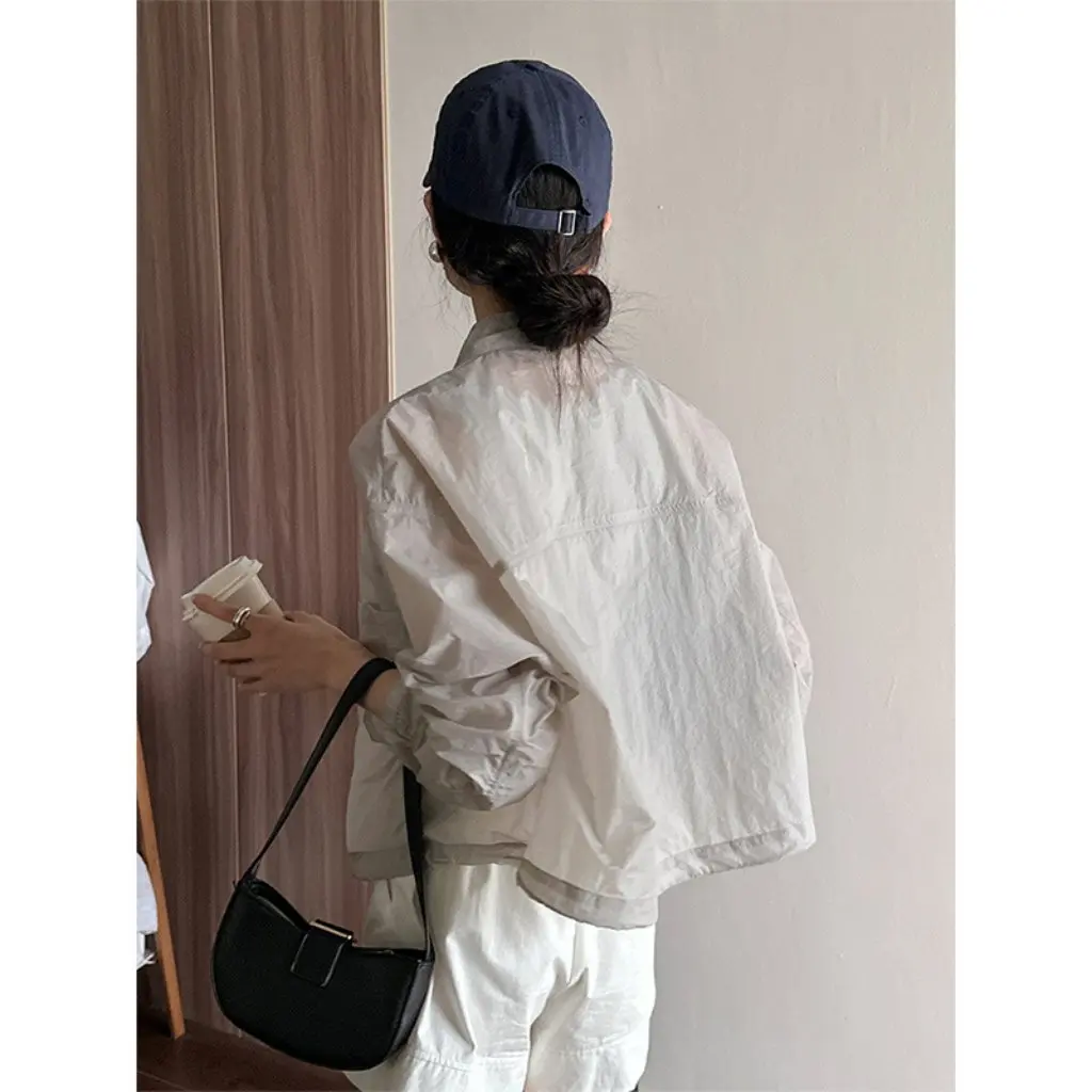 

Women's Sun Protection Clothing Summer Fashionable Thin Short Casual Coat with Vertical Collar And Pocket New Style