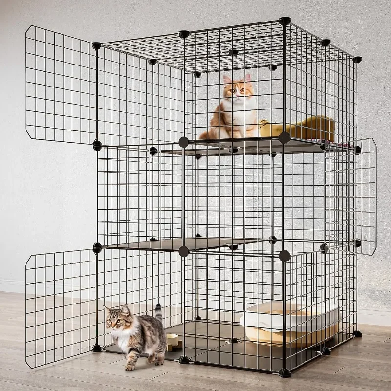 

3-Tier Cat Cage Indoor Enclosure DIY Cat Playpen Catio Detachable Metal Wire Kennels 2Lx2Wx3H Crate Large Exercise Place Ideal