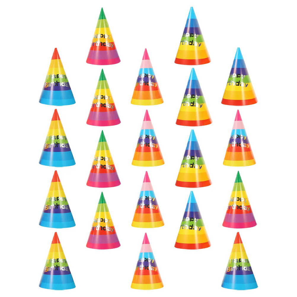 20 Pcs Rainbow Birthday Hat Party Prop Hats Cone Gift Decorative Headdress Props Paper Headwear Child New Born