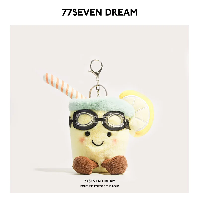 Lindo llavero de peluche de coco estilo limonada, colgante para bolso, adorno para cartera, muñeco adorable, juguete, regalo coleccionable con cordón