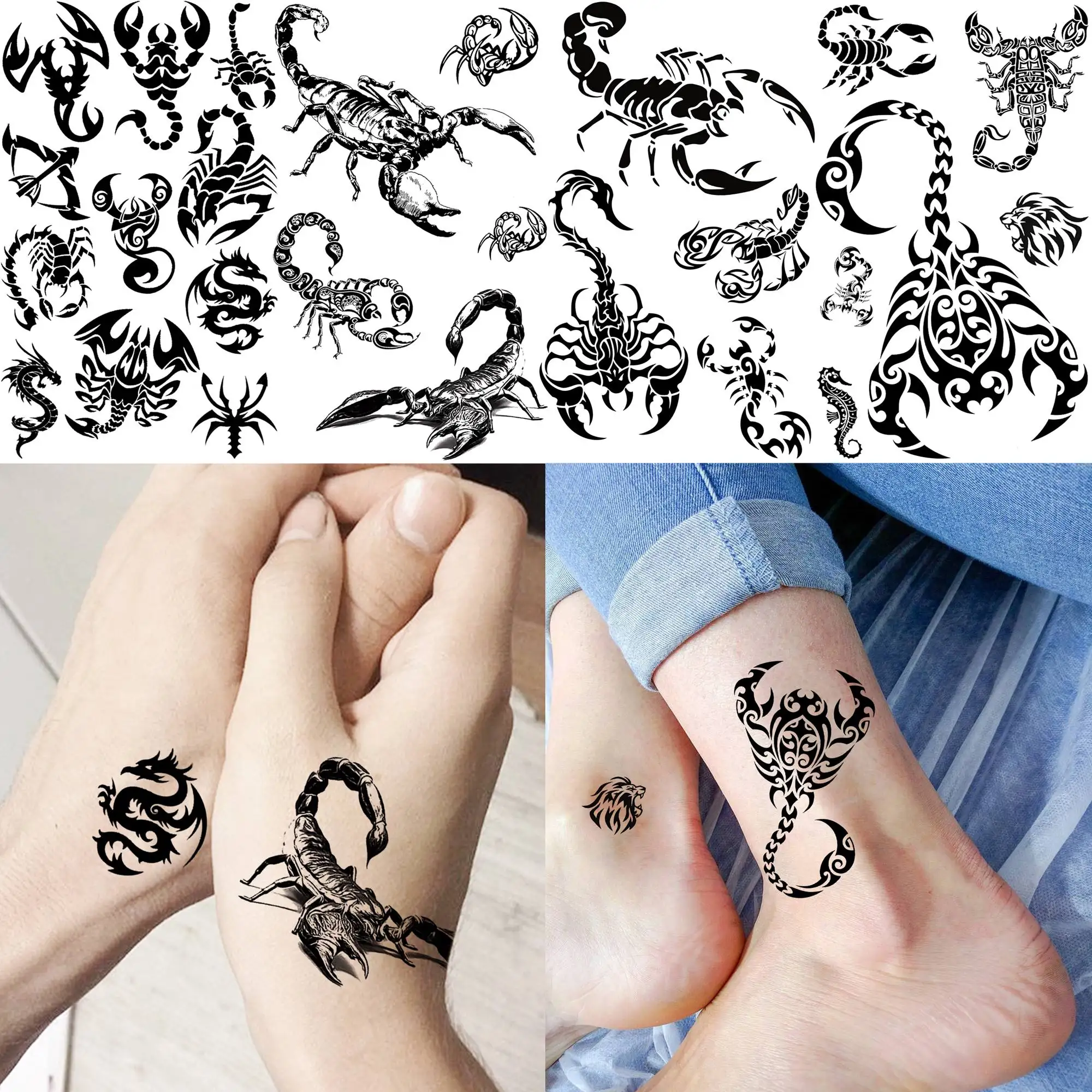 

15 Sheets Totem Dragon Temporary Tattoos For Men Women Fake Scorpion Tribal Snake Tattoo Sticker Spider Web Black Tatoo Body Art